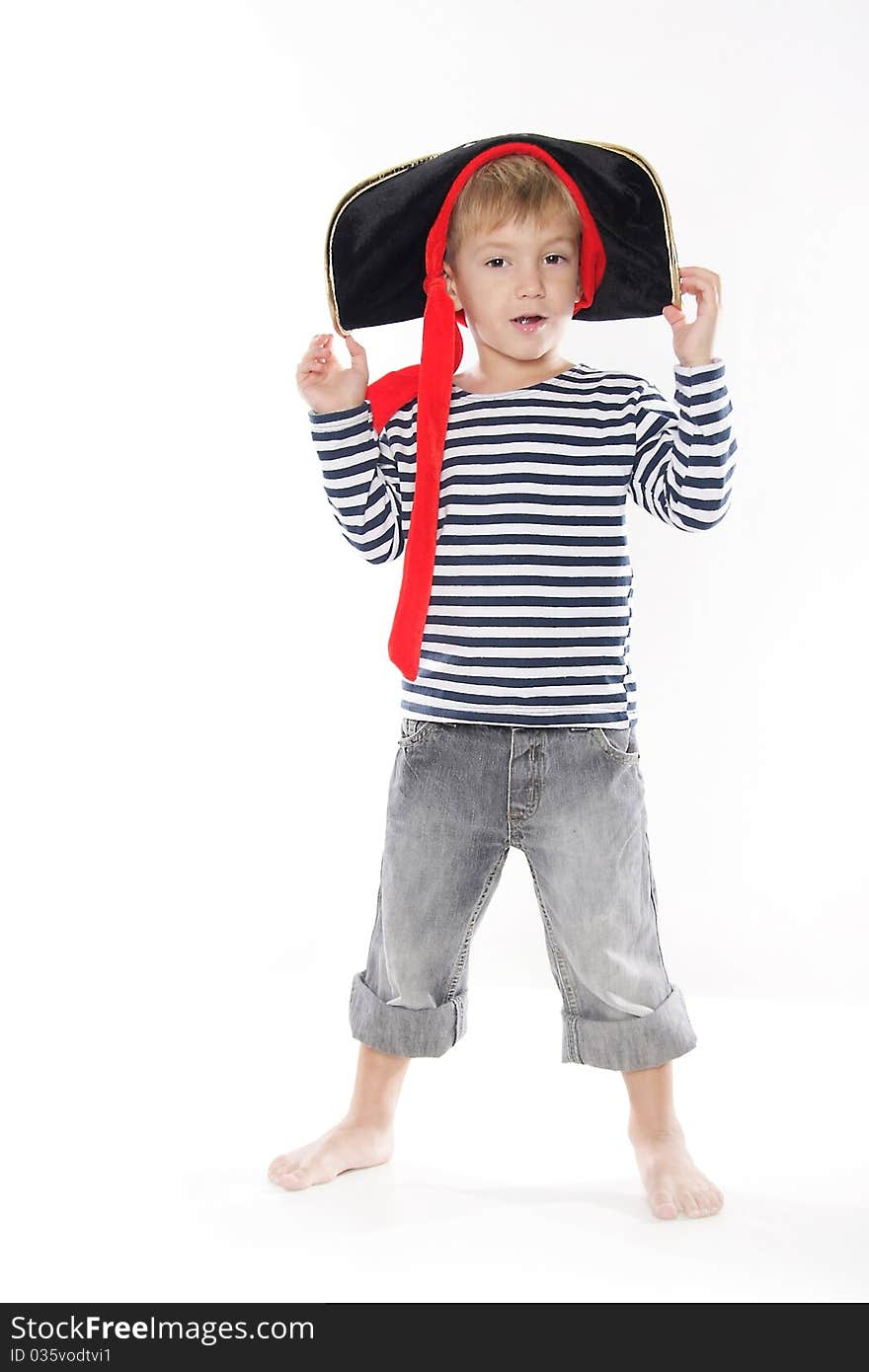 Young boy dressed as pirate