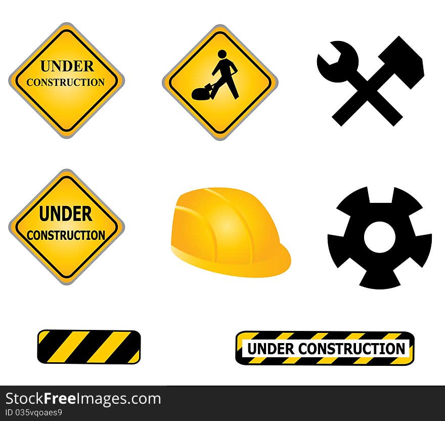 Construction signs and tools icon set