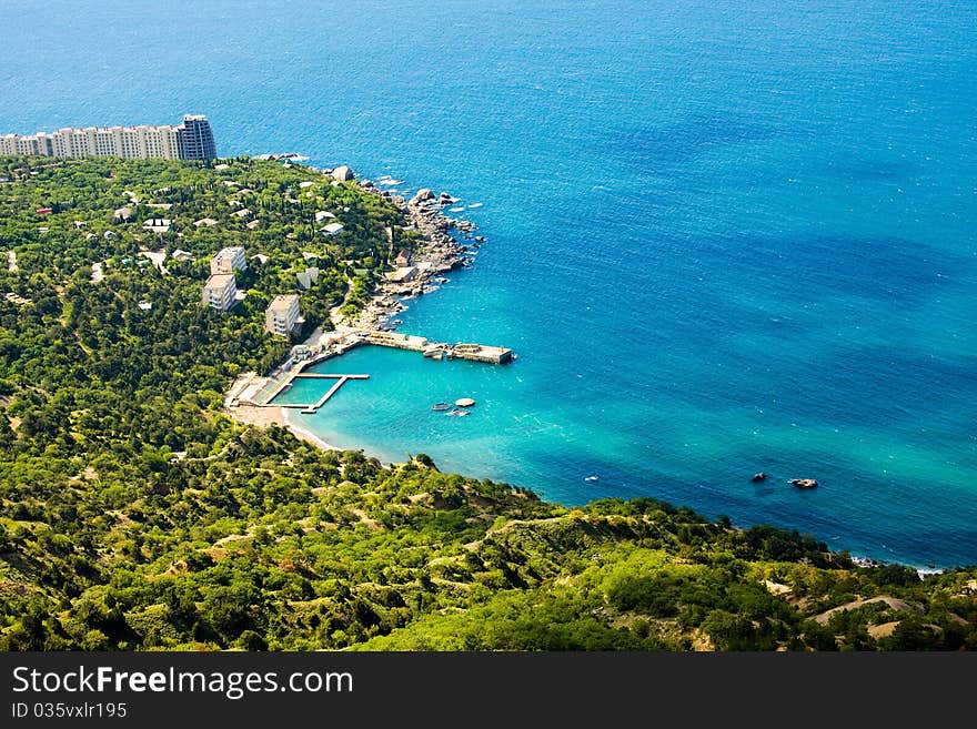 Sea landscape, townscape from above. Sea landscape, townscape from above