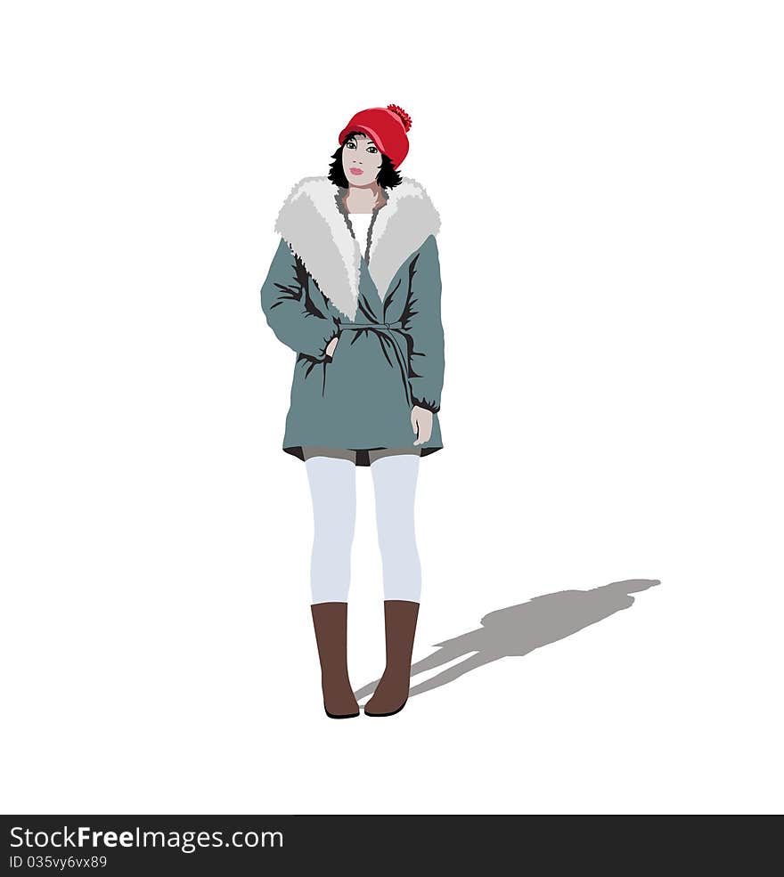 Girl in a red cap and a winter jacket