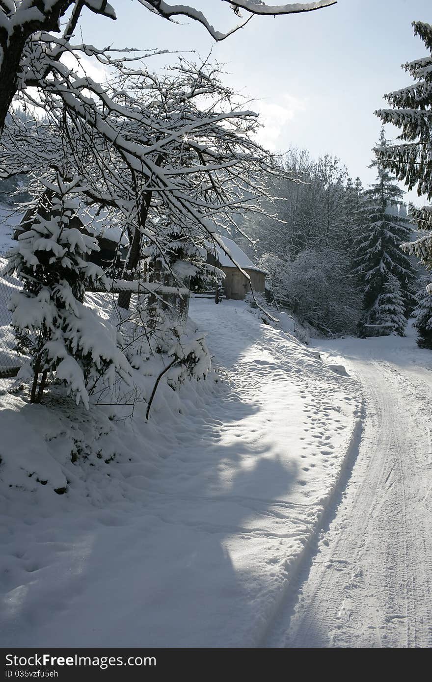 Winter. Rural house in mountains. Winter. Rural house in mountains.