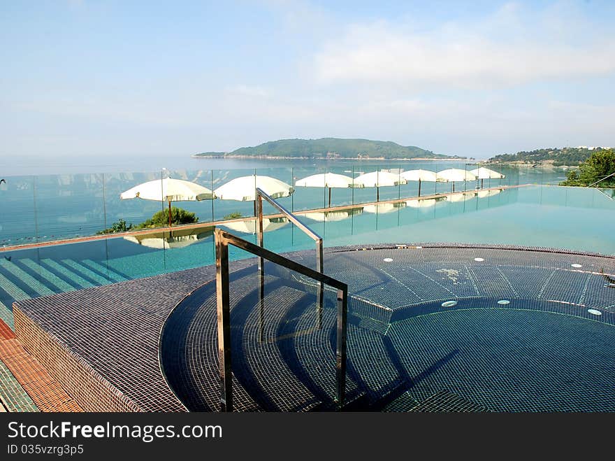 Beautiful Blue Swimming Pool With Sea View