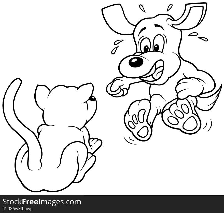 Terrified Dog - Black and White Cartoon illustration, Vector