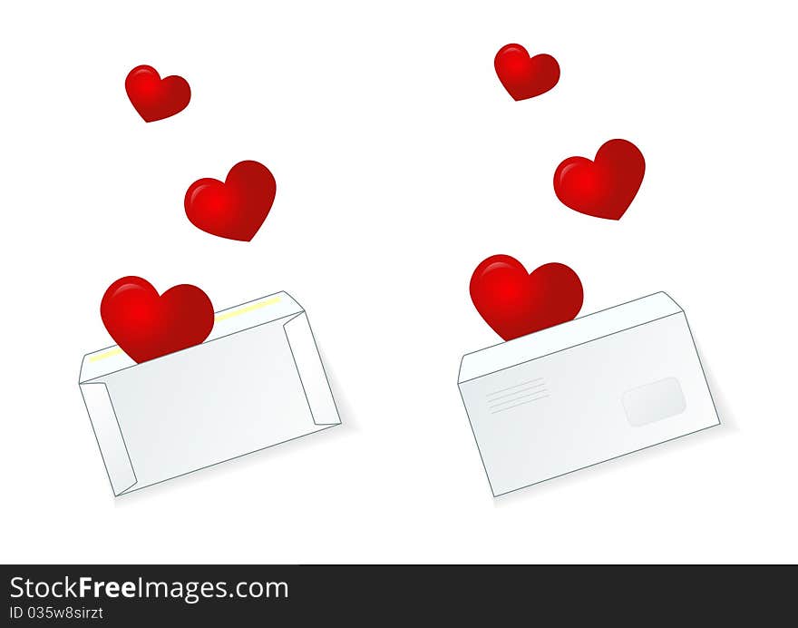 Open mailing envelope in which there are 3 hearts. The front and back side.