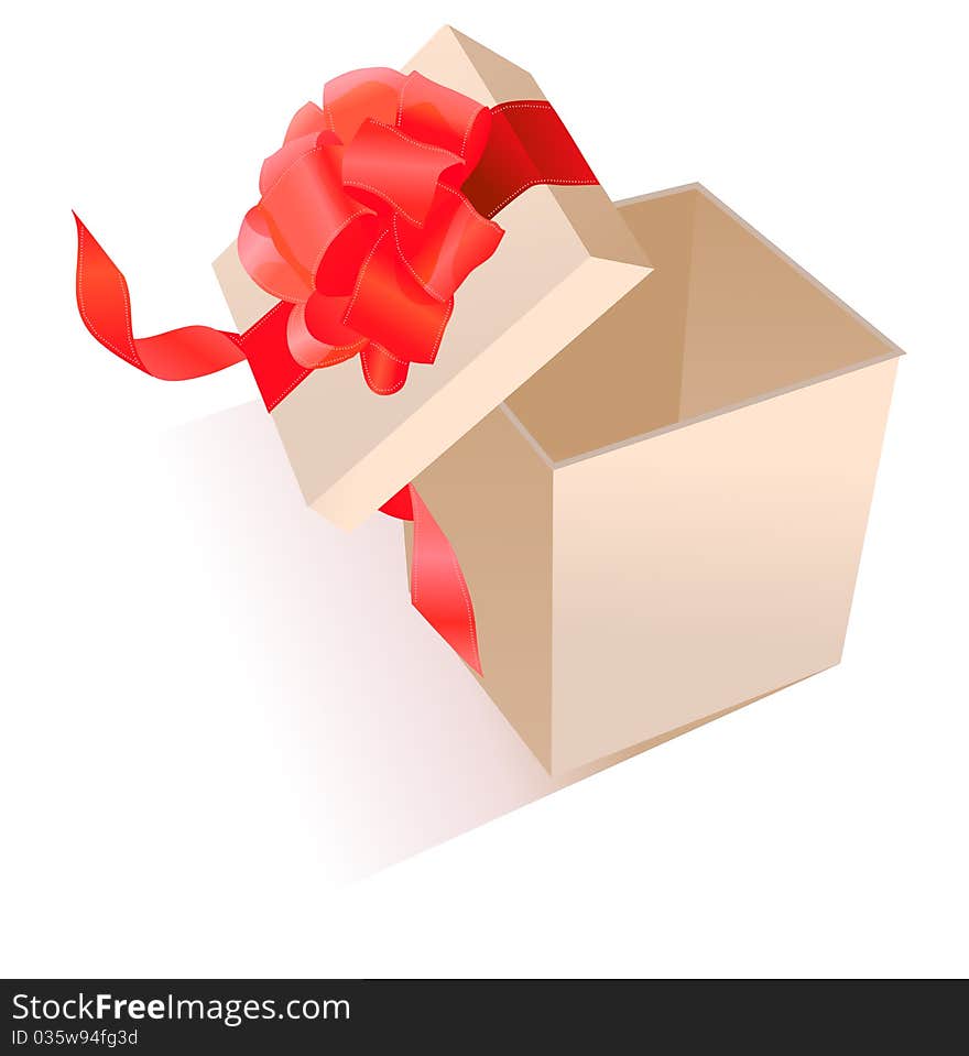 Open realistic giftbox with red silk bow. Open realistic giftbox with red silk bow