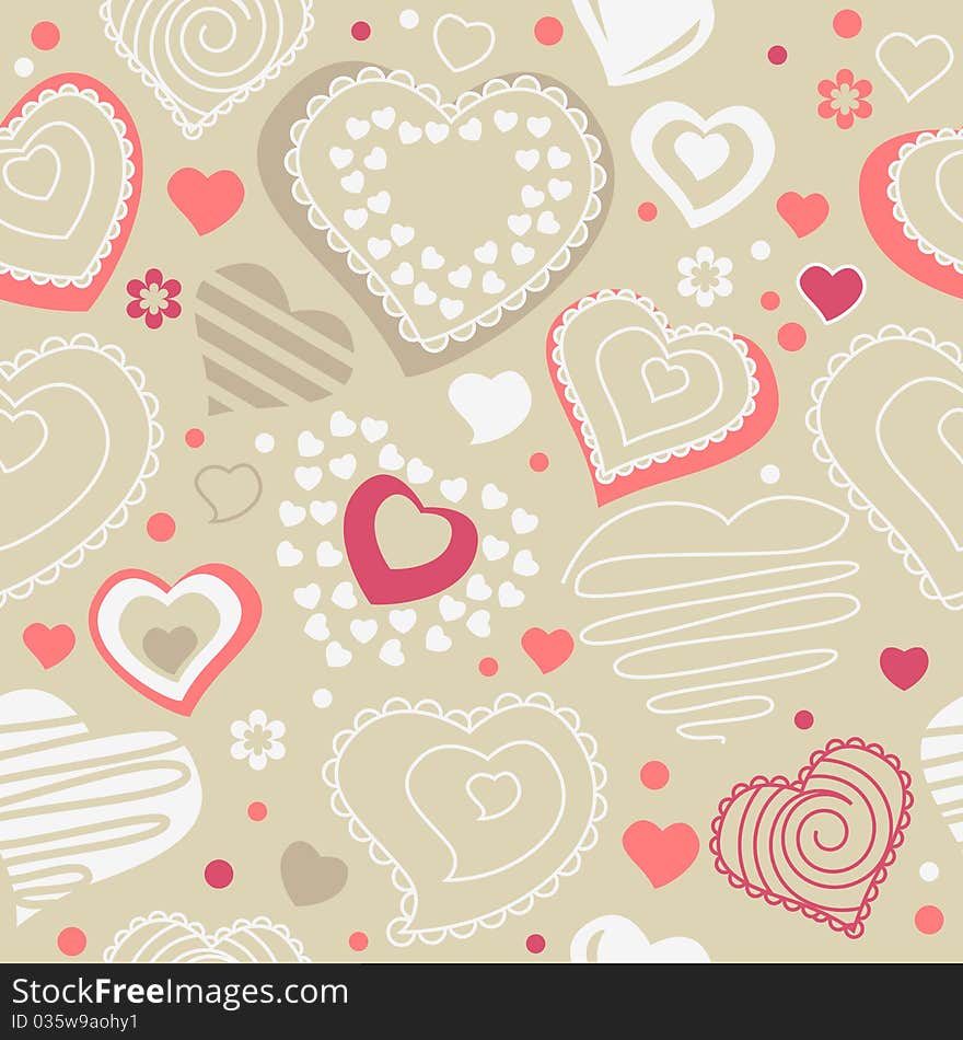 Seamless Pattern With Red Contour Shapes