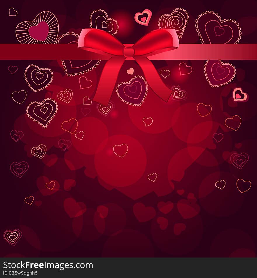 Contour hearts on dark red background