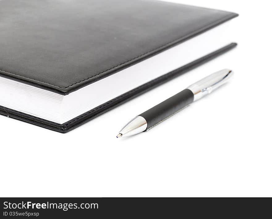 Black Leather Notebook And Pen