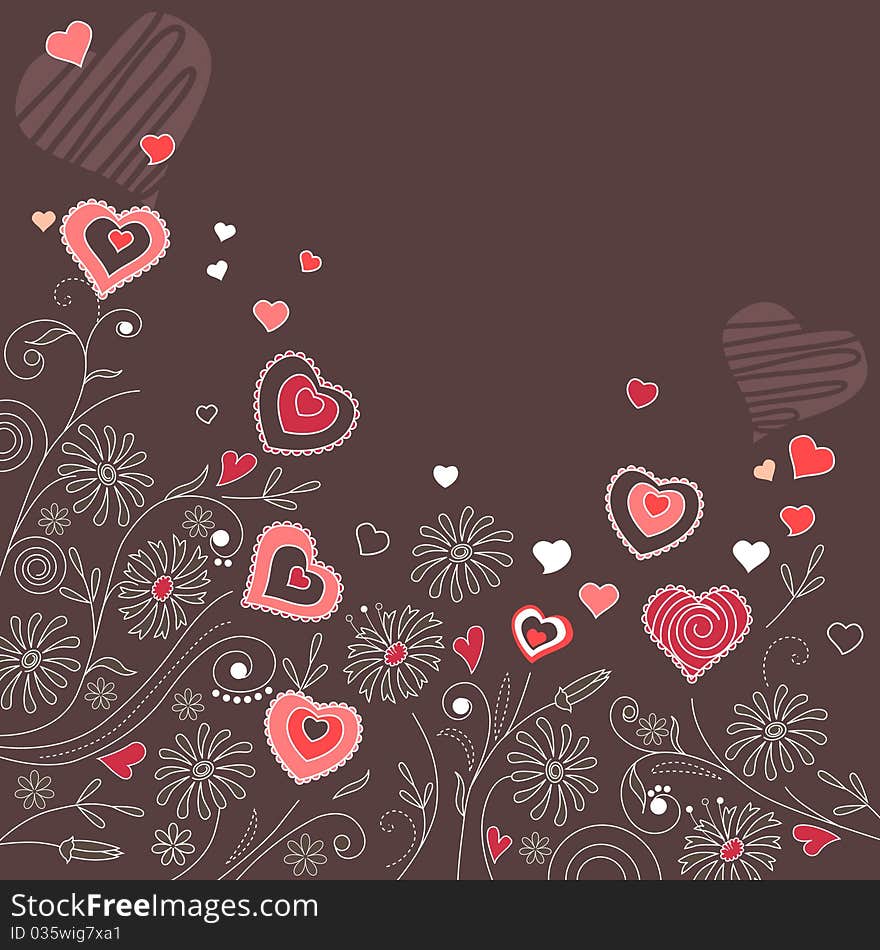 Contour Hearts On Dark Background