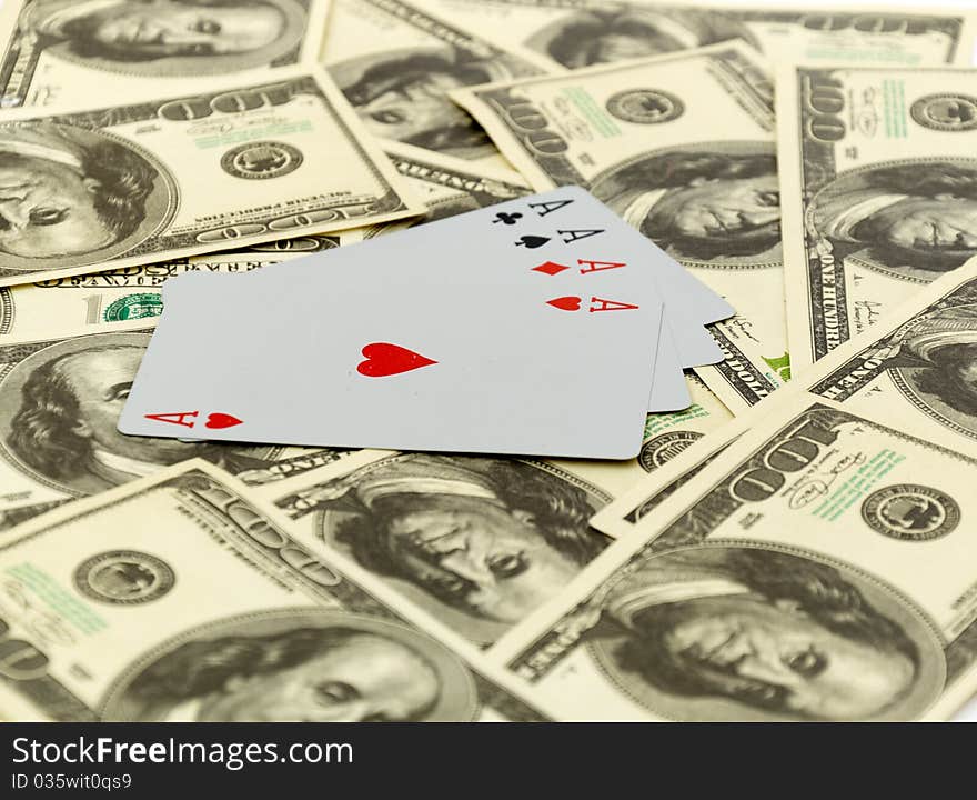 Cards on 100 dollars abstract pocker background