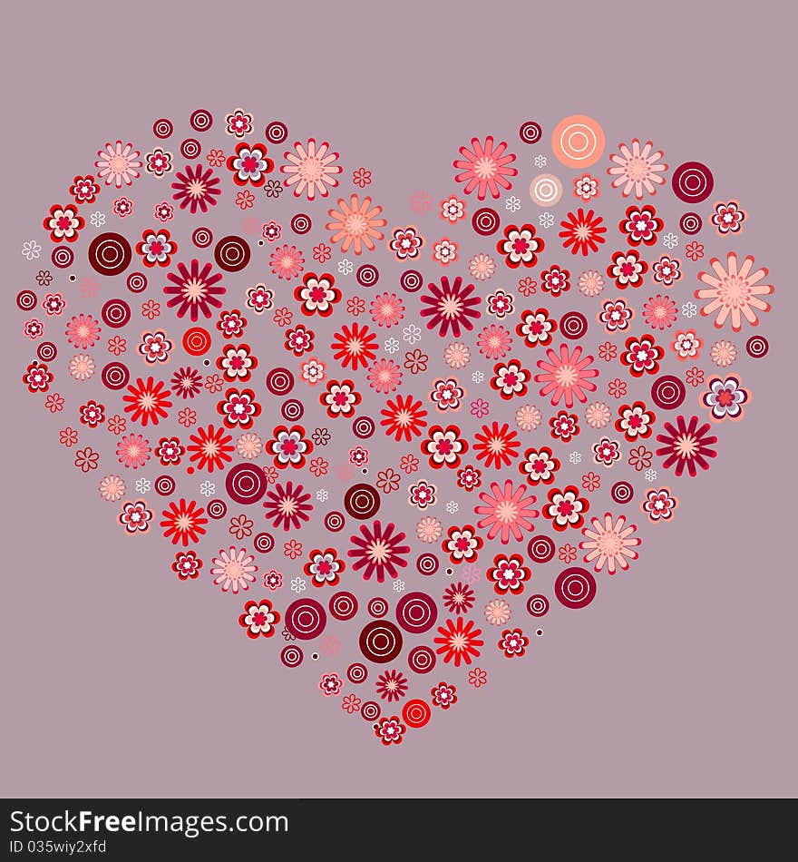 Heart made of different abstract stylized flowers. Heart made of different abstract stylized flowers