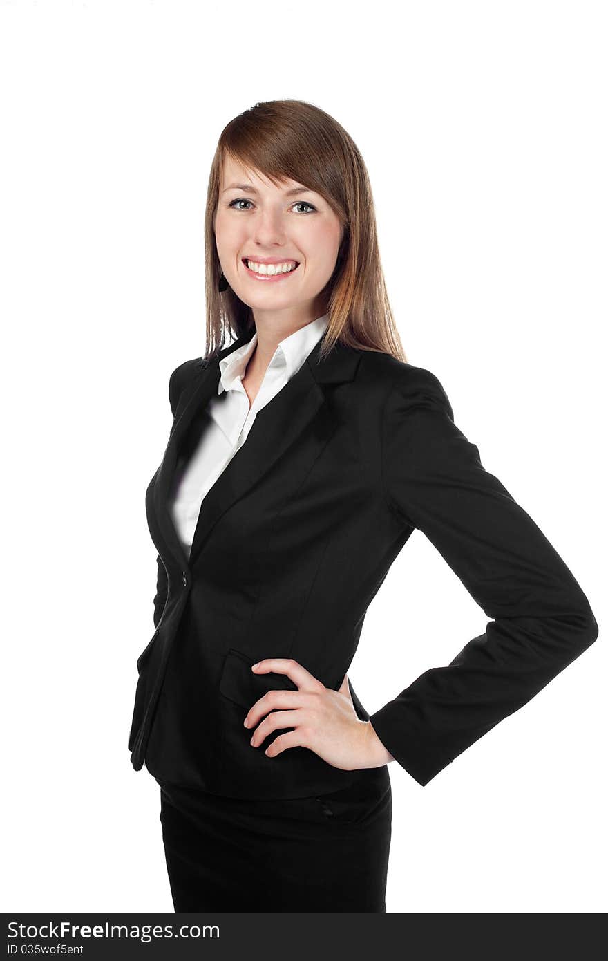 Businesswoman Smiling. Isolated On White