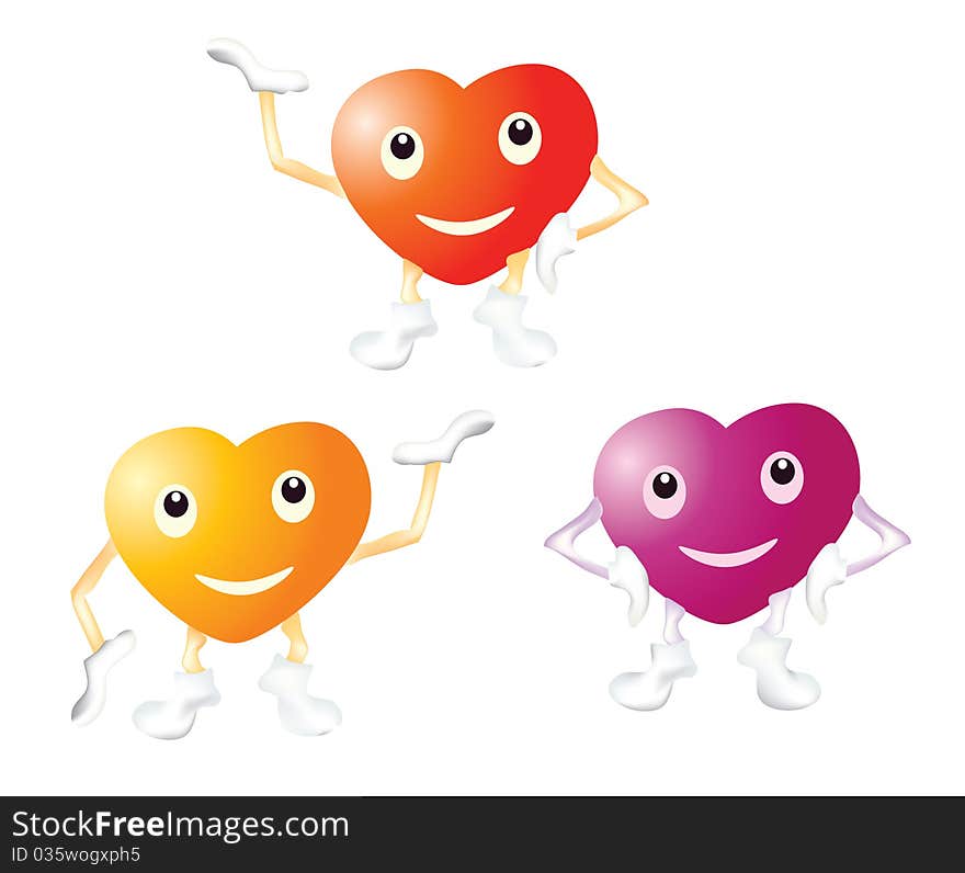 Three happy dancing heart