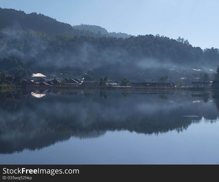 Beautiful refection of a small village ,North of Thailand. Beautiful refection of a small village ,North of Thailand