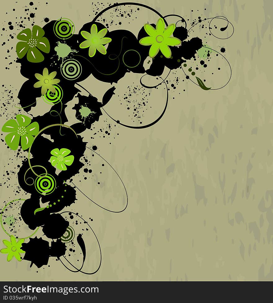 Spring Grunge A Banner With Green Flowers