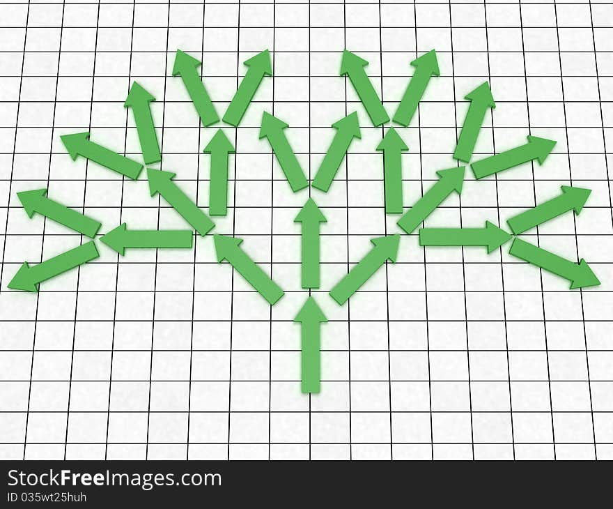 The green arrows are in the form of a tree against a background of white cells №1