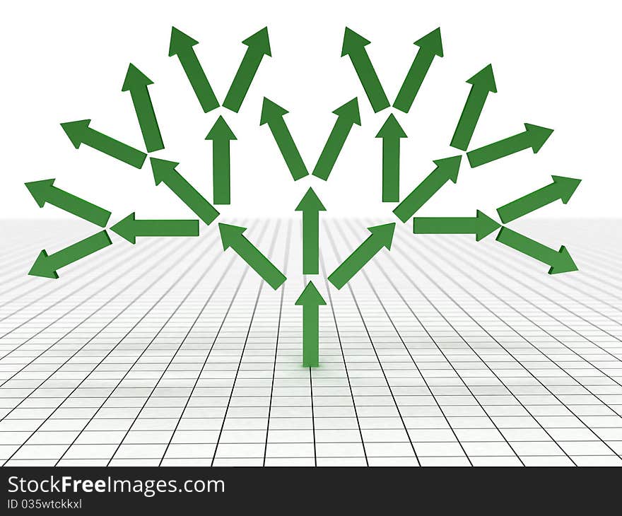 The green arrows in a tree stand on the surface of the white squares №1. The green arrows in a tree stand on the surface of the white squares №1