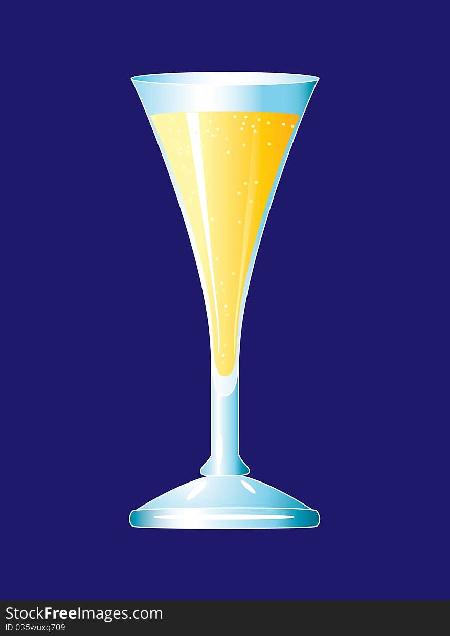 Vector glass of champagne on a blue background. Vector glass of champagne on a blue background.