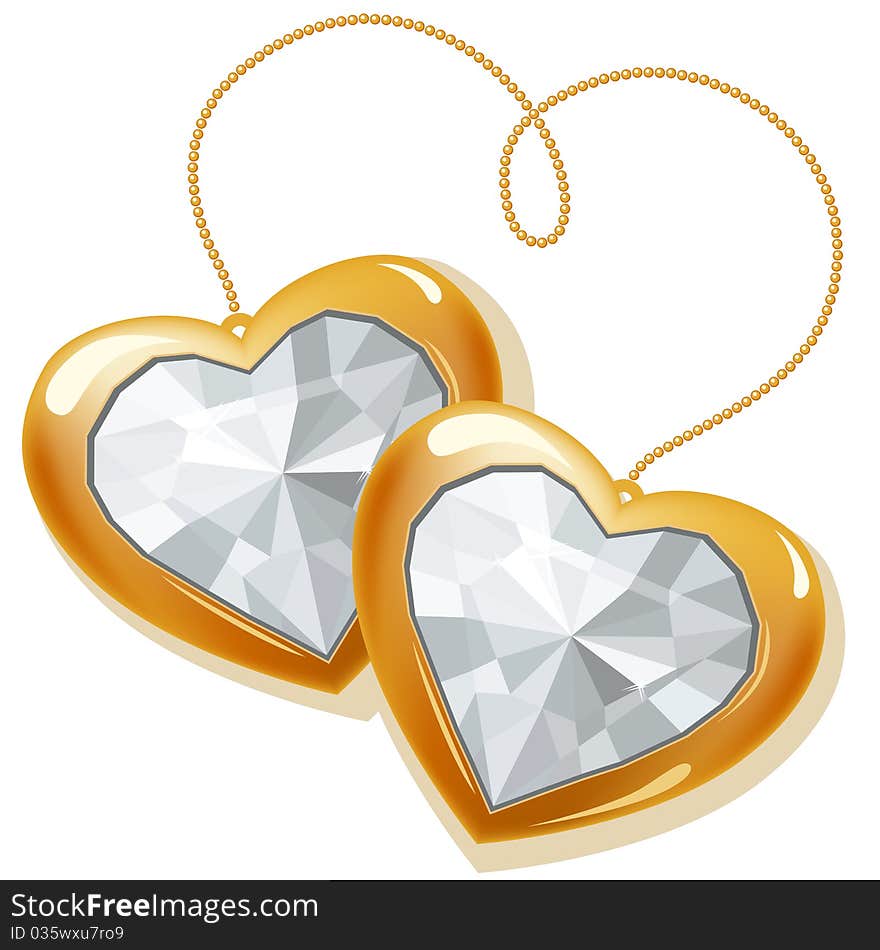 Two Gold Hearts With Diamonds