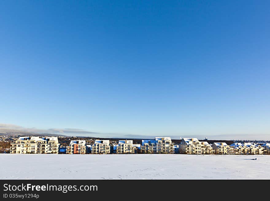 Beautiful Landscape With Housing Area In Winter