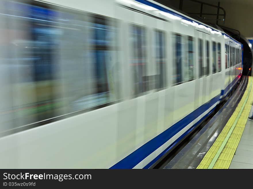 Underground in Madrid with train in Motion, Spain. Underground in Madrid with train in Motion, Spain