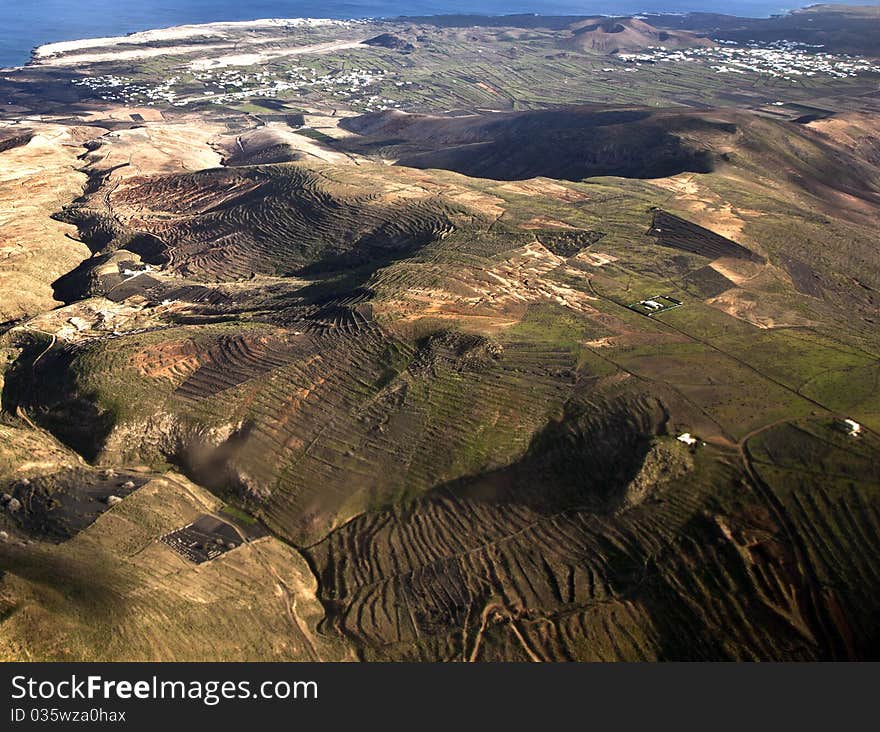 Aerial Of Lanzarote With Wind Power Plant