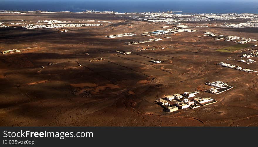 Aerial Of Lanzarote With Wind Power Plant