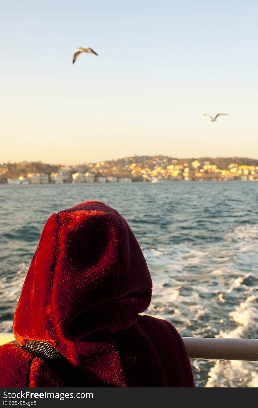 A tourist on the boat trip of bosphorus. A tourist on the boat trip of bosphorus