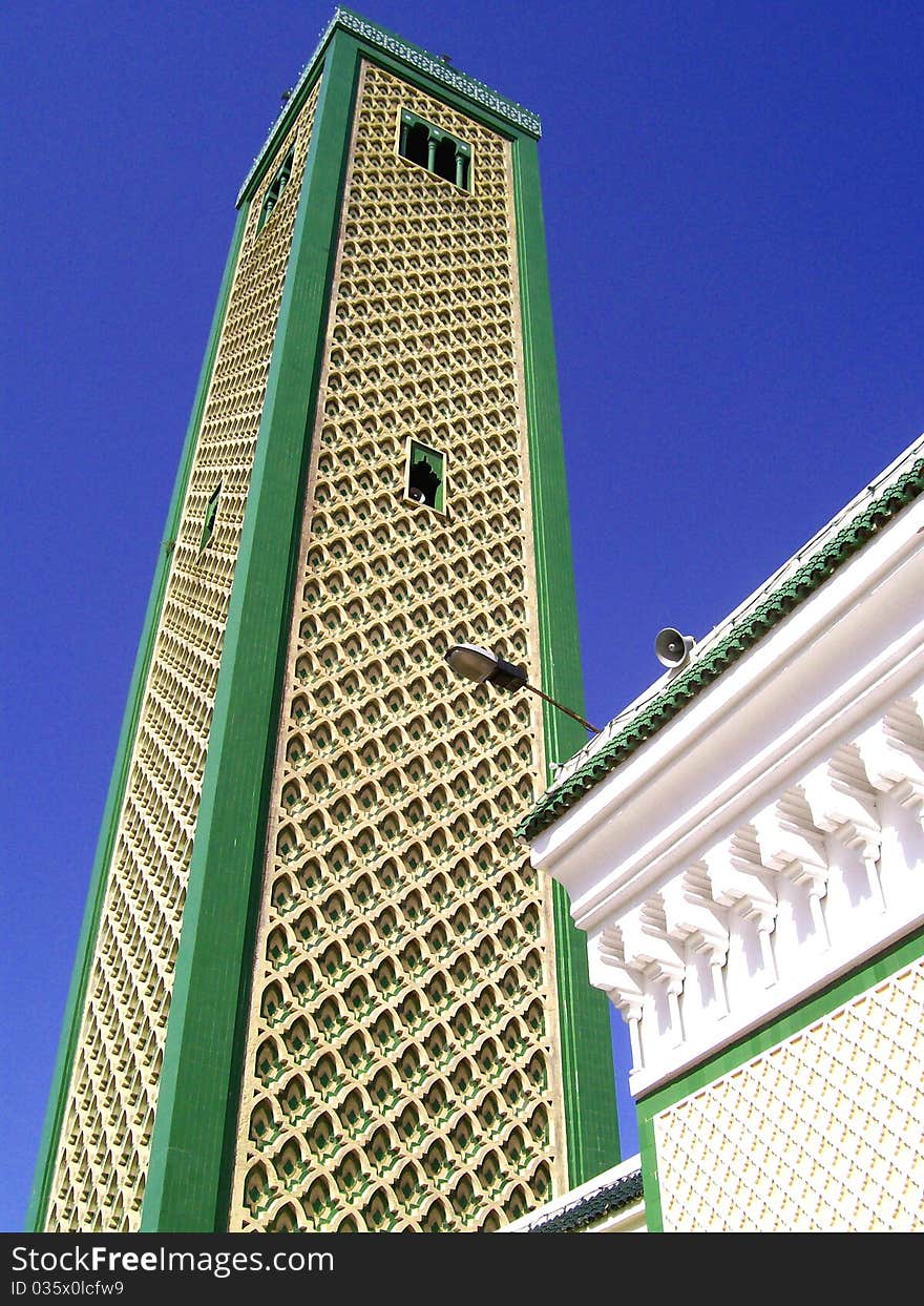 Minaret in the oldest city of fes morocco