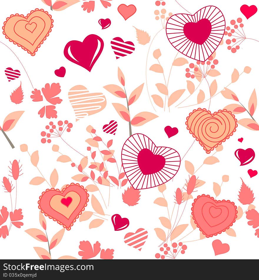 Seamless Pattern With Red Contour Shapes