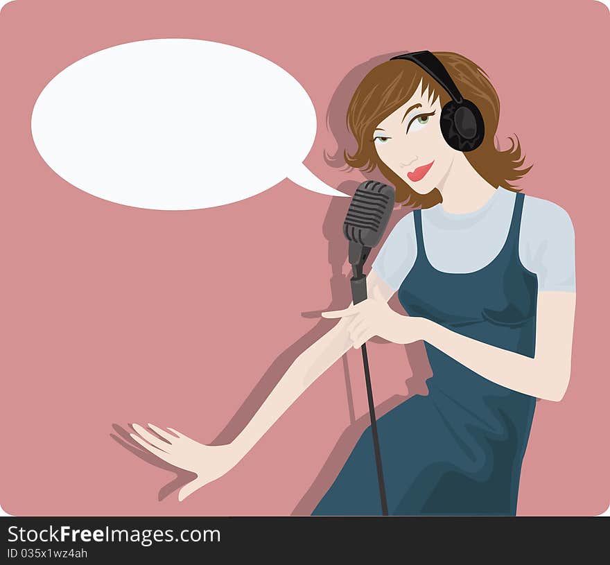 The image of perfect vector girl with microphone. The image of perfect vector girl with microphone