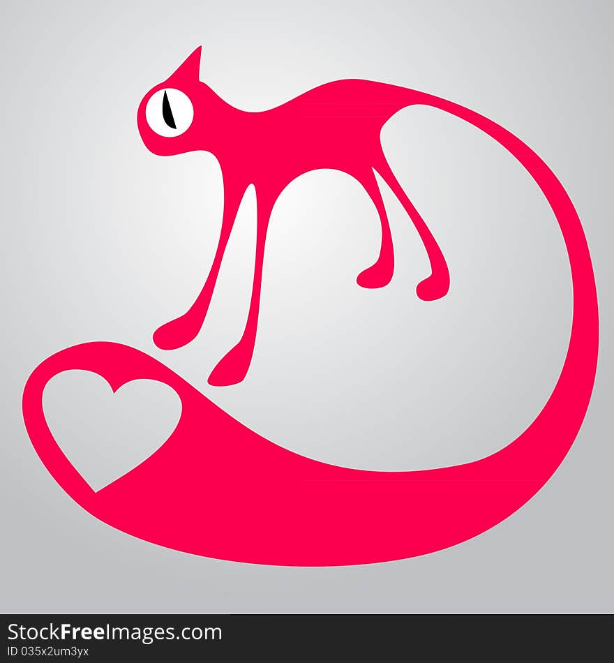 Illustration of pink cat with big heart