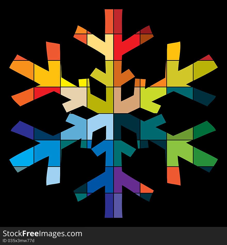 Snowflake with colours on black background. Snowflake with colours on black background