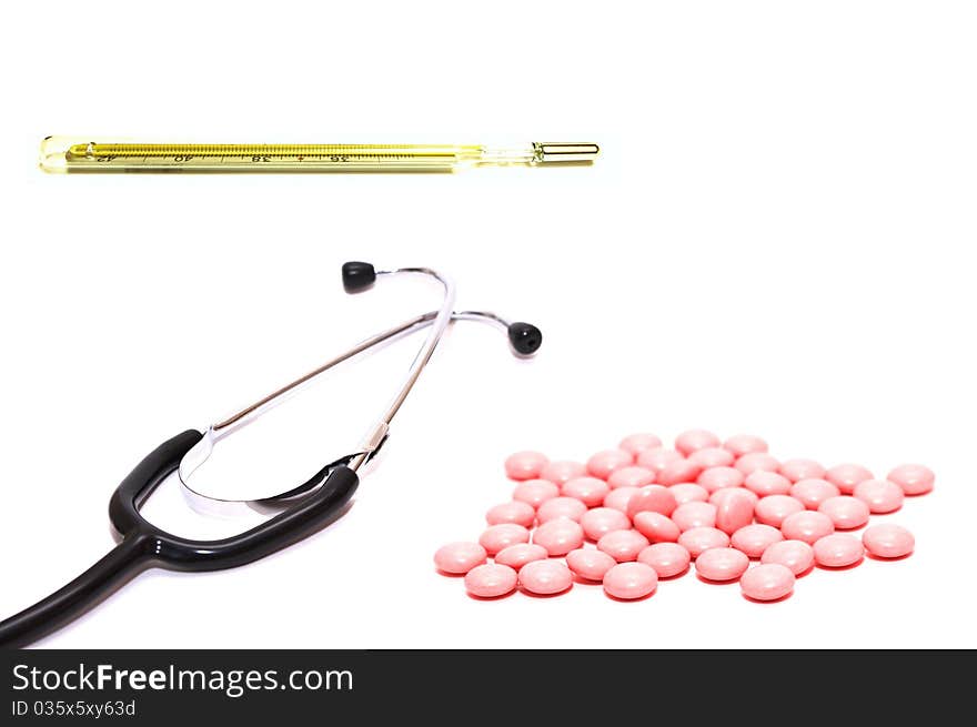 Photo of the medicine tools on white background