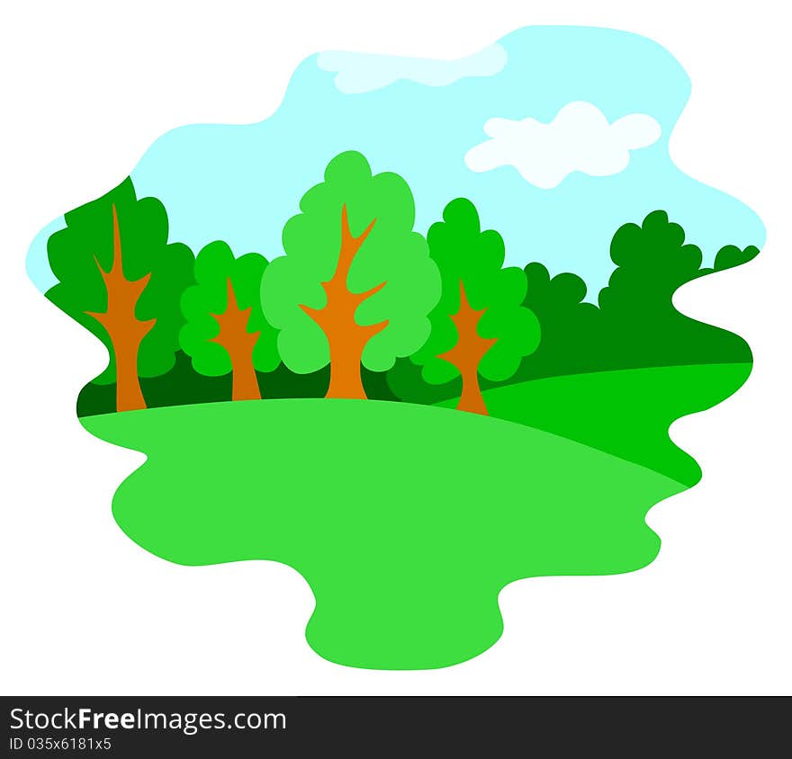 Vector landscape: green hills, wood and the blue sky. Vector landscape: green hills, wood and the blue sky