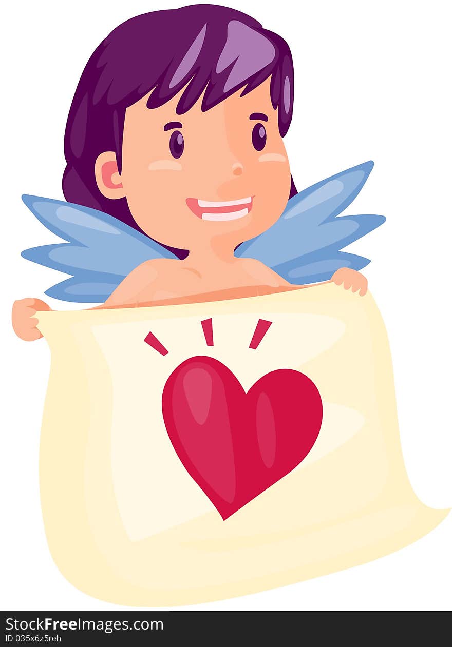 Illustration of isolated cartoon fairy with heart on white