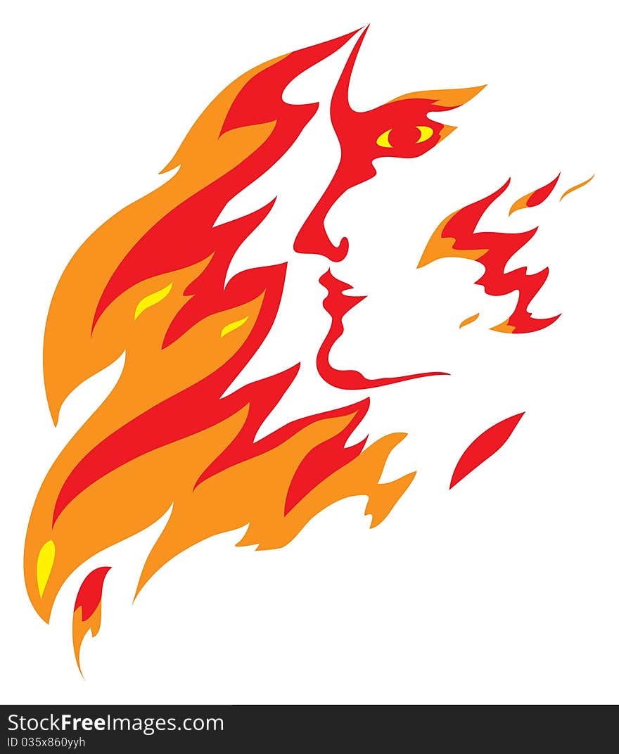 The profile of a human head, has created from flame. The profile of a human head, has created from flame