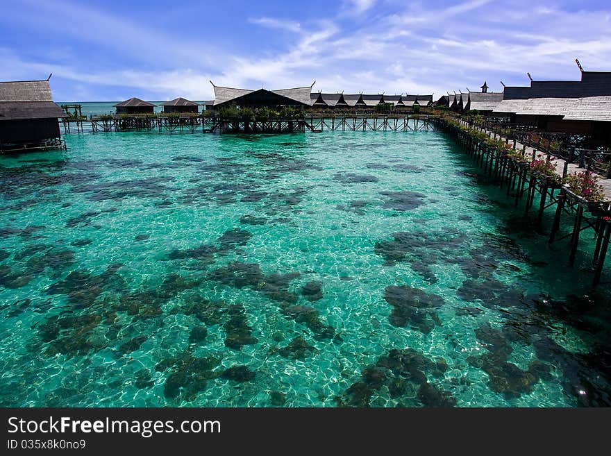 A man-made kapalai resort with clear water. A man-made kapalai resort with clear water