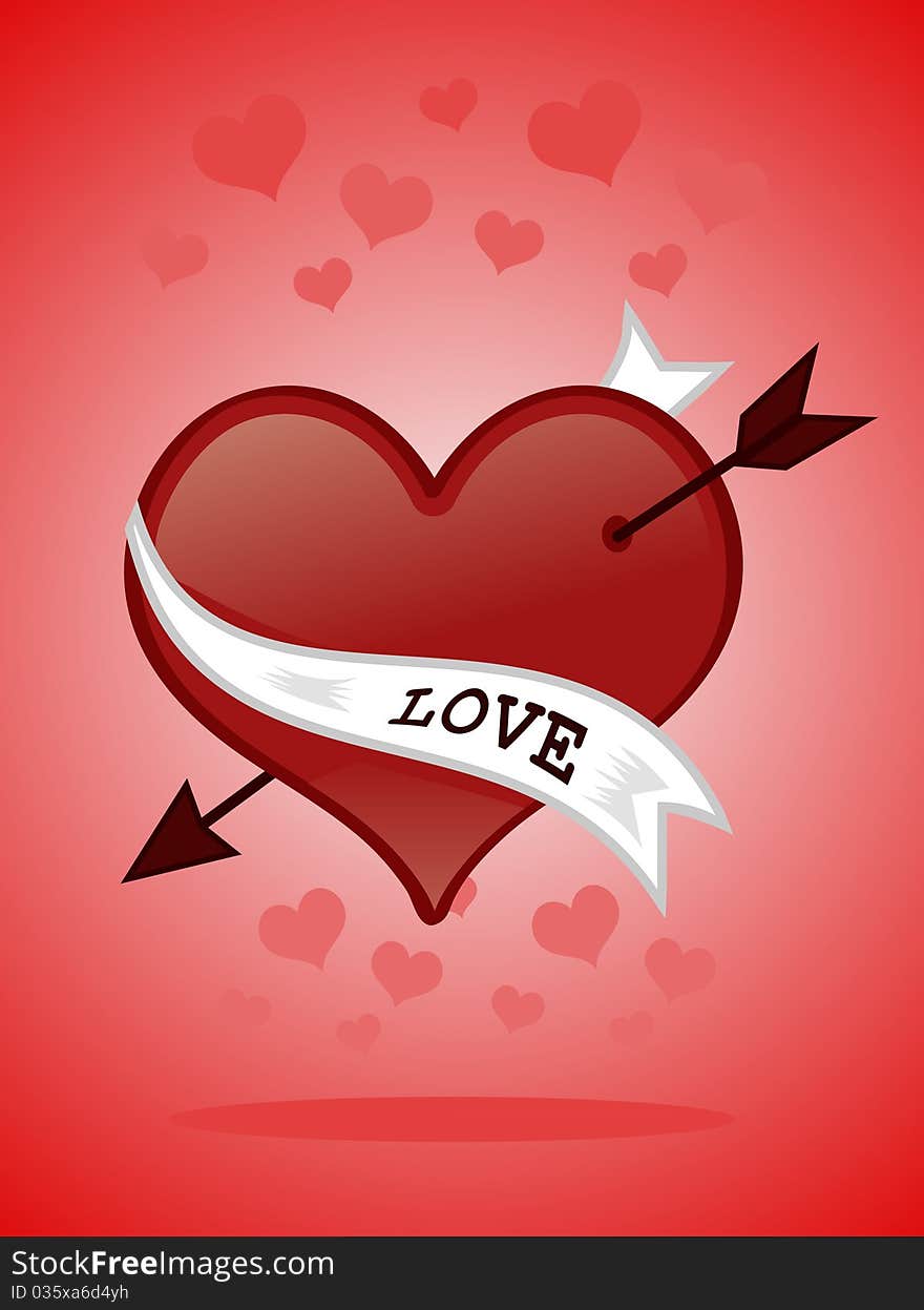 Illustration of red heart with arrow. Illustration of red heart with arrow