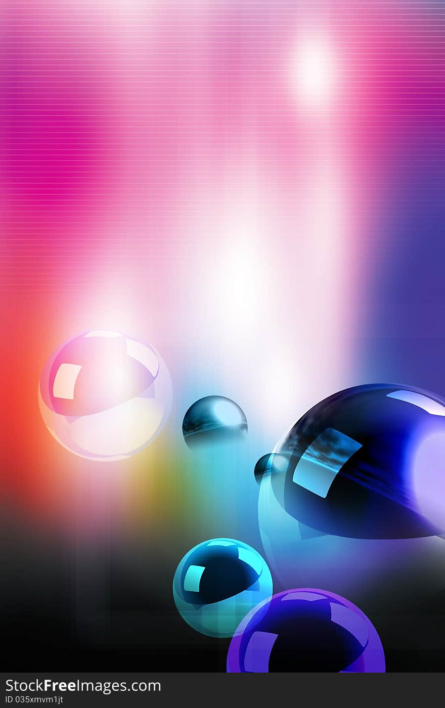 Abstract illustration of spheres on colorful background