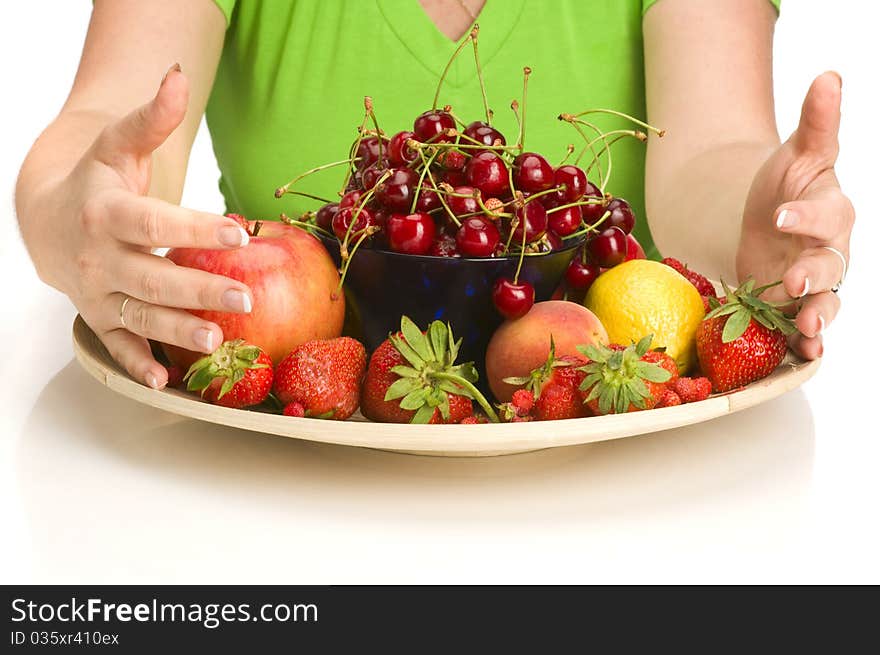 More vitamins concept: fruits on plate