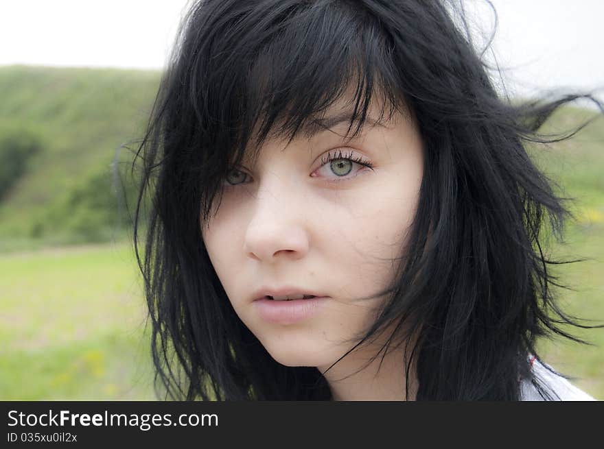 Beautiful Black Hair Girl Portrait