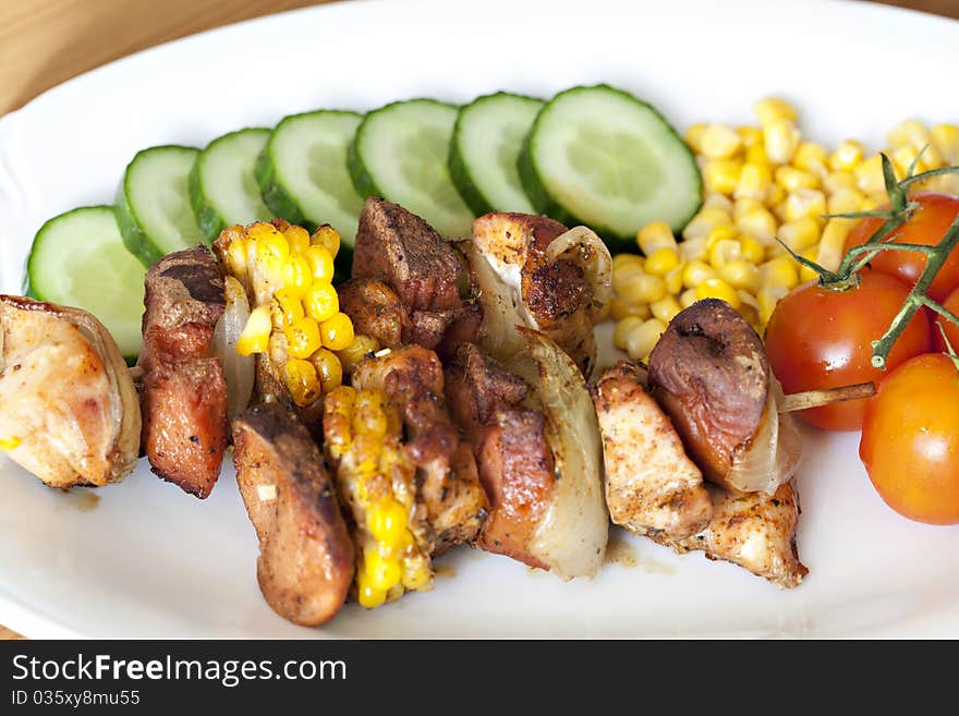 Grilled chicken and vegetable kabobs