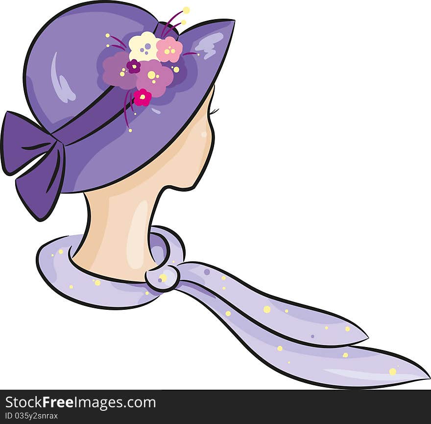 Lady in violet hat with silk scarf. Lady in violet hat with silk scarf