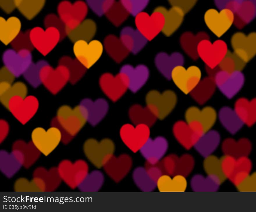 Abstract heart lights over black background