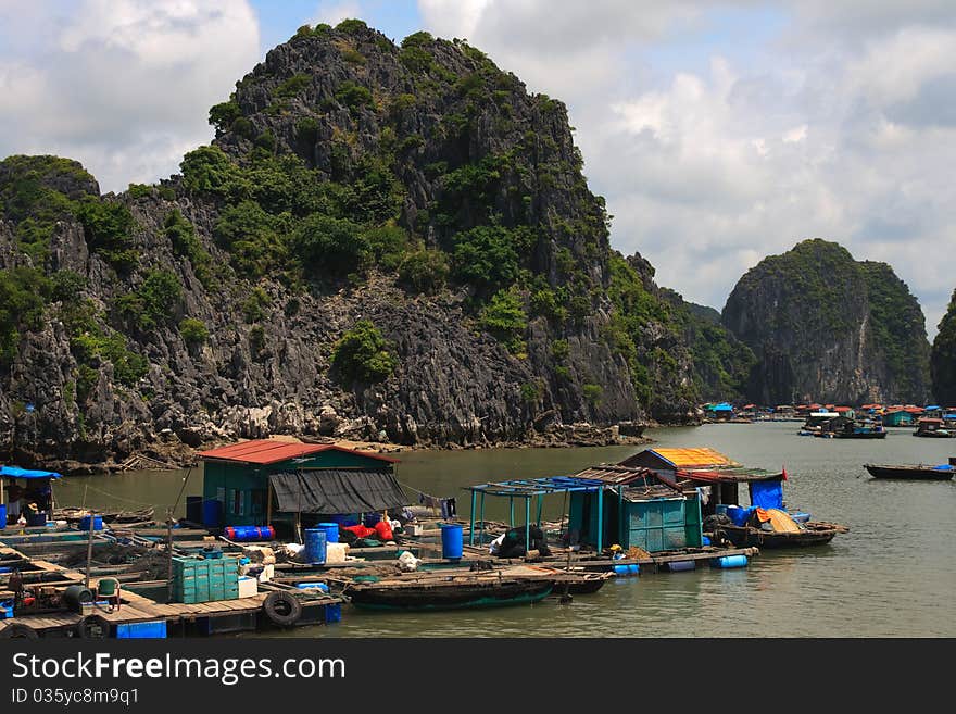 Hut on Halong Bay floating fishing village, Vietnam, Asia. Hut on Halong Bay floating fishing village, Vietnam, Asia