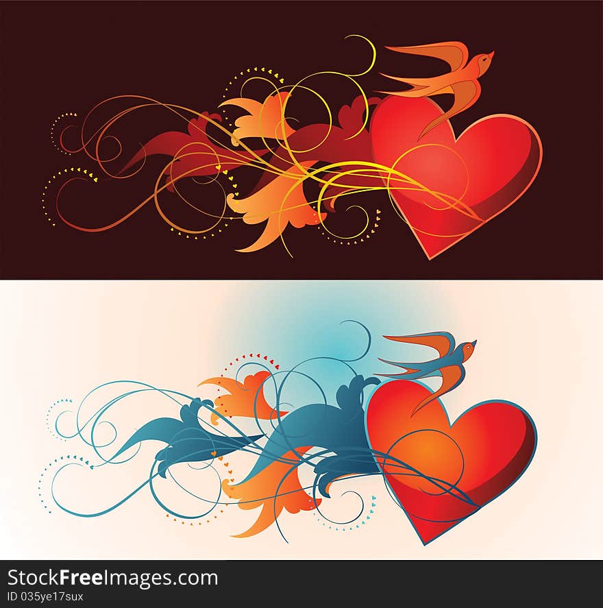 Composition of heart, floral ornament and martlet.