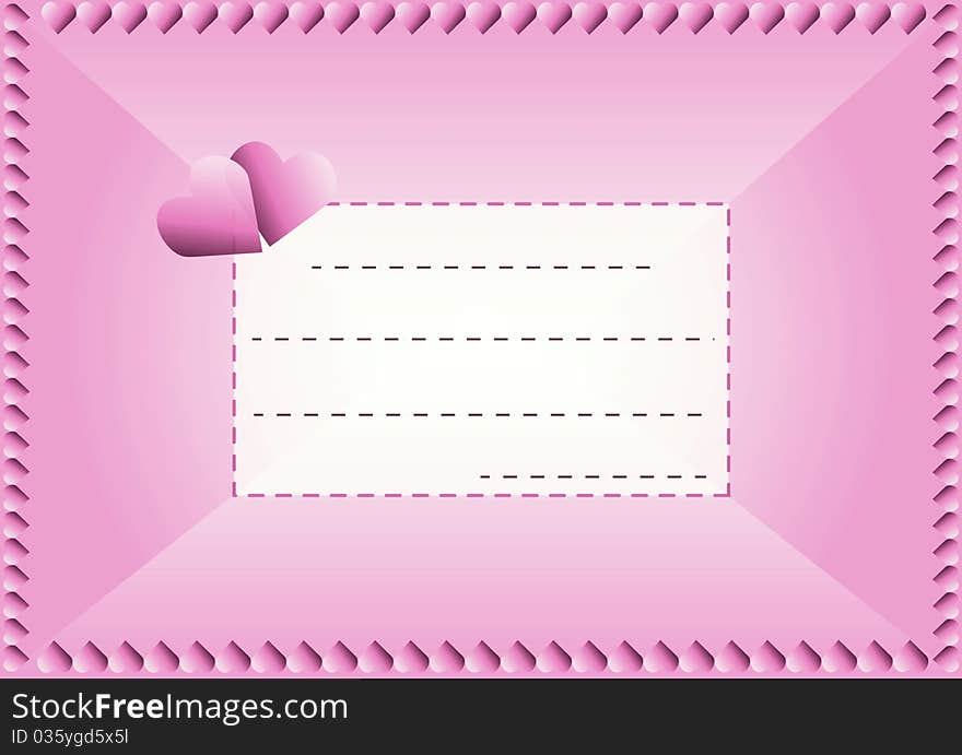 Pink envelope in love with hearts and frame for your text. Pink envelope in love with hearts and frame for your text