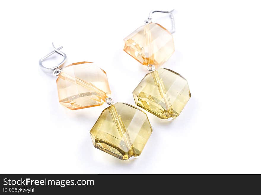 Silver earrings isolated on the white background