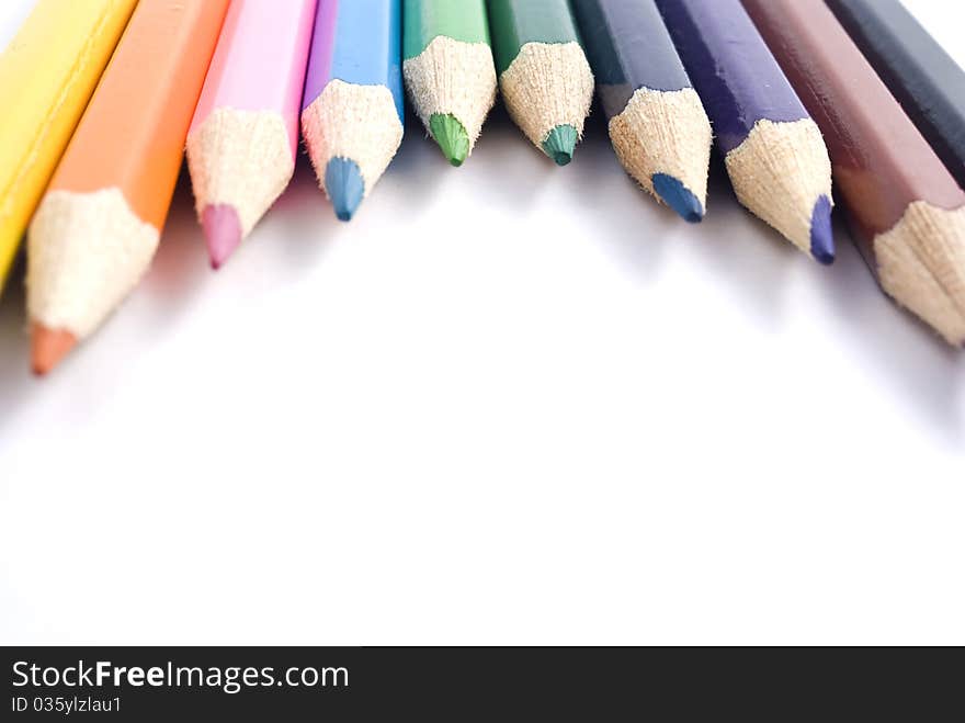 Colored pencils, isolated on the white background.